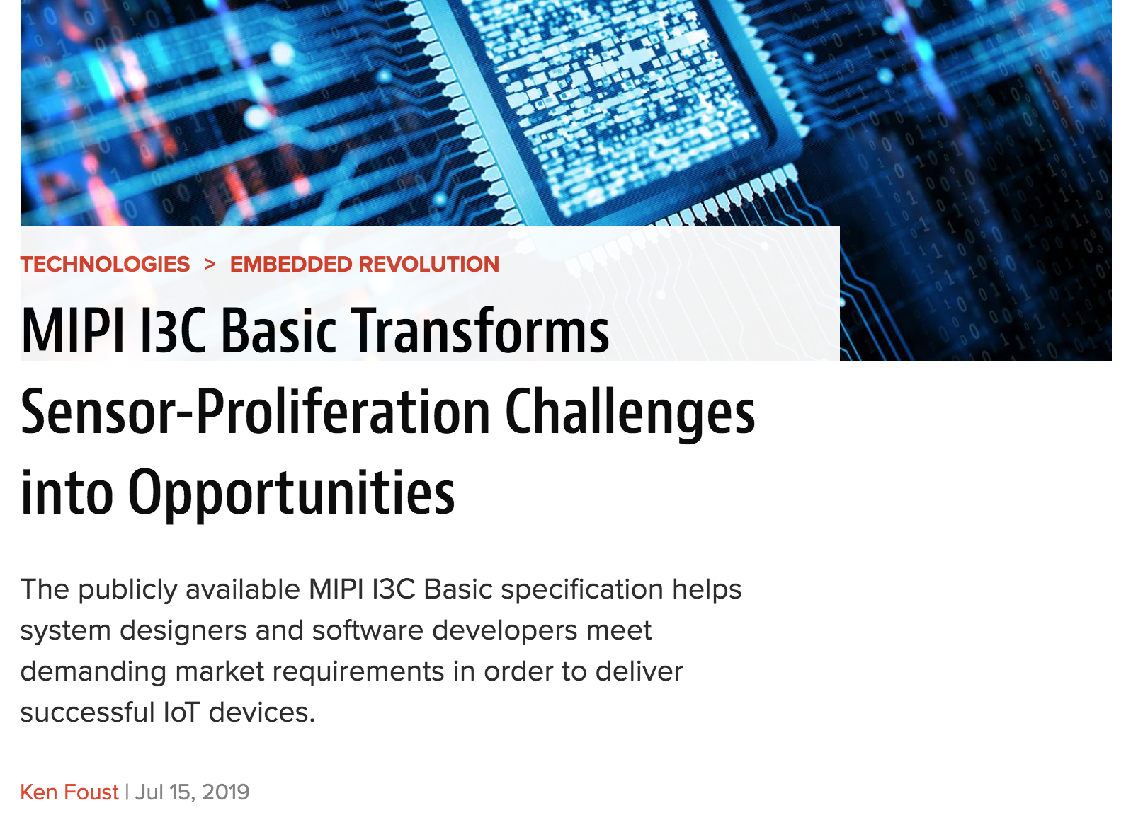 Featured In Electronic Design: MIPI I3C And I3C Basic